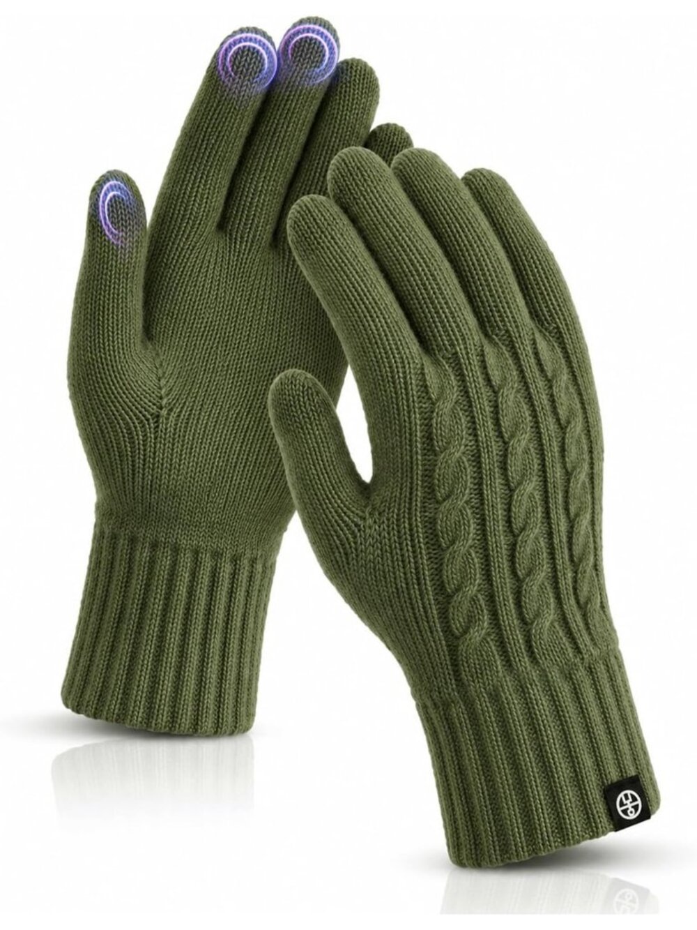 Women's Green Stretch Touch Screen Thermal Knit Lining Running Driving Gloves